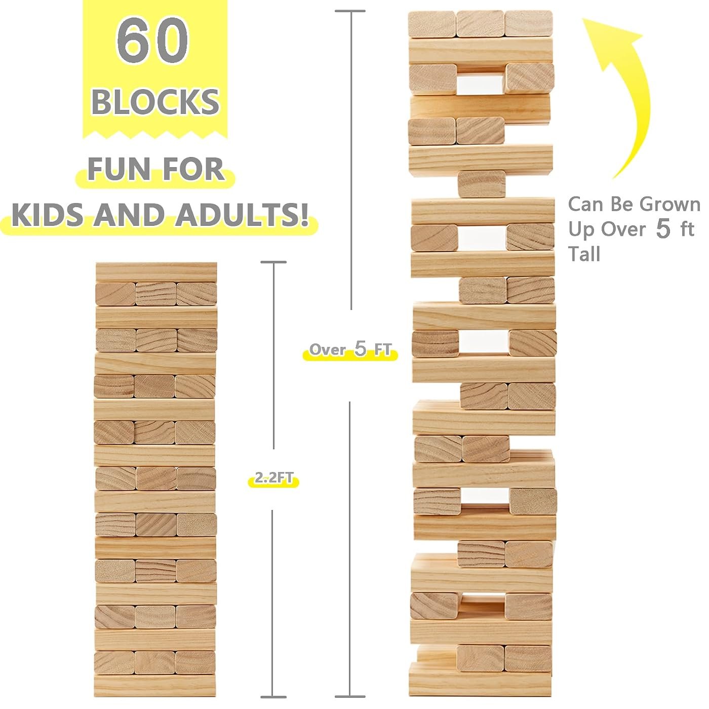 60-Piece Giant Tumble Tower with dice and scoreboard, stacks to 5 ft — view 2