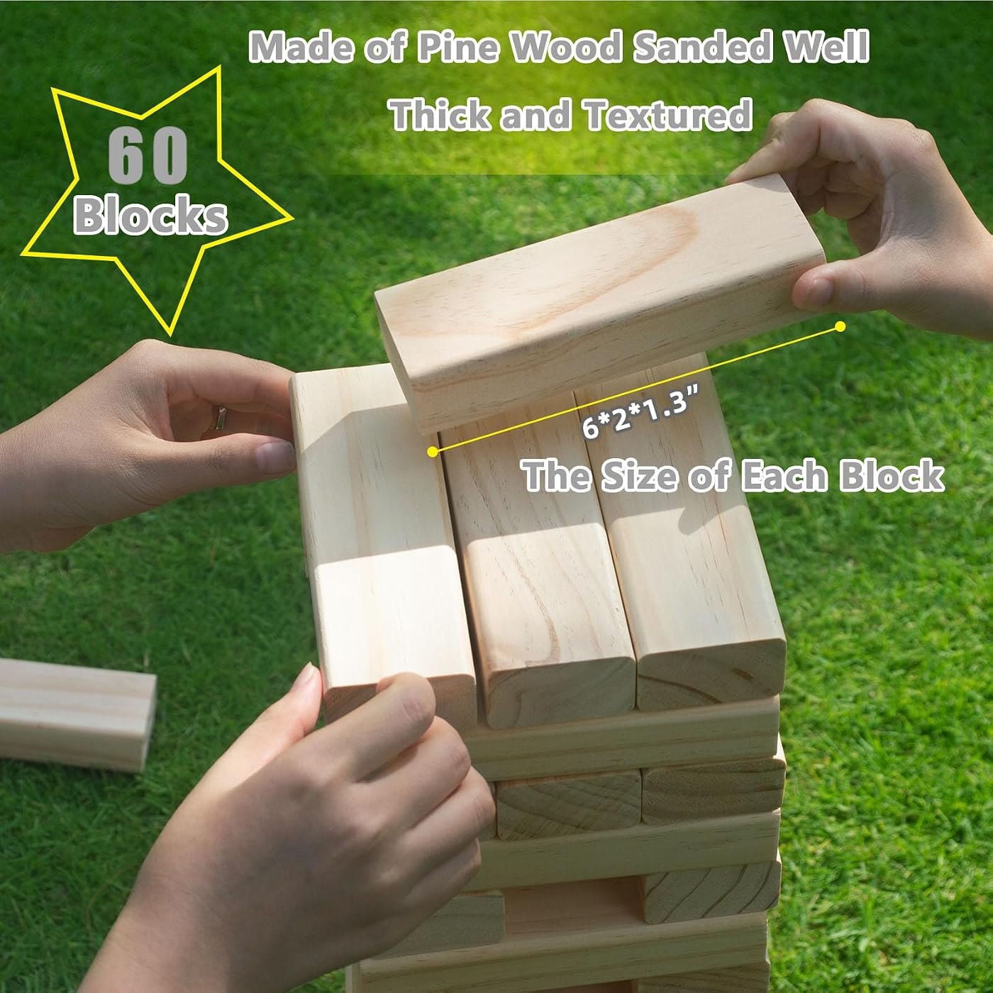 60-Piece Giant Tumble Tower with dice and scoreboard, stacks to 5 ft — view 3